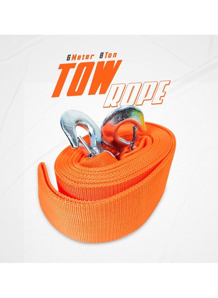 Generic 8 Ton Car Tow Rope with 2 Tow Rope Hooks, Heavy Duty Towing Belt 6 meter - Orange - TR-8006  - Image 1