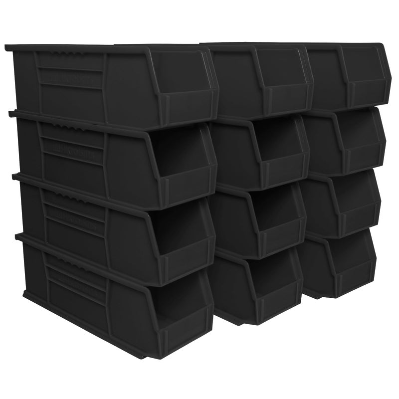 Akro-Mils 30234 AkroBins Plastic Storage Bins, Space-Saving Stackable Bins for Garage, Pantry, Craft Organization, 15" x 5" x 5", Black, 12-Pack - Image 1