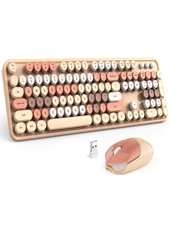 MOFII Wireless Keyboard and Mouse Combo, Milk Tea Colorful Round Key Typewriter Keyboards, 2.4G Full Size Keyboard and Cute Wireless Mice, USB Receiver Plug and Play, for Laptop, PC, Windows - Image 1