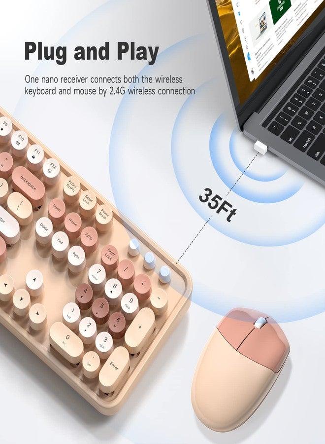 MOFII Wireless Keyboard and Mouse Combo, Milk Tea Colorful Round Key Typewriter Keyboards, 2.4G Full Size Keyboard and Cute Wireless Mice, USB Receiver Plug and Play, for Laptop, PC, Windows - Image 2