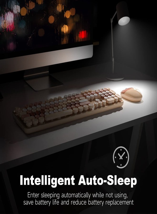 MOFII Wireless Keyboard and Mouse Combo, Milk Tea Colorful Round Key Typewriter Keyboards, 2.4G Full Size Keyboard and Cute Wireless Mice, USB Receiver Plug and Play, for Laptop, PC, Windows - Image 4