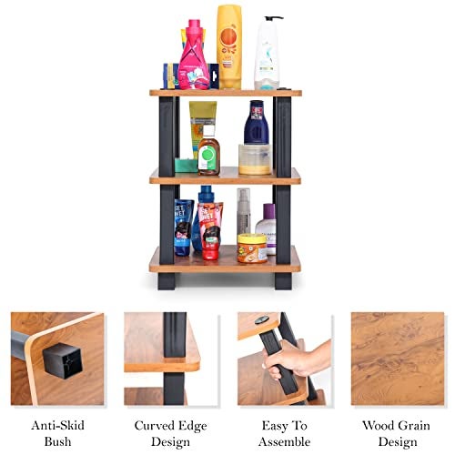 Livzing Turn N Tube 3 Tier Wooden Spice Rack - Countertop Storage for Kitchen Shelves - Bedside Table for Living Room, Bedroom - End Sofa Table - Multipurpose Storage Shelves - Image 3