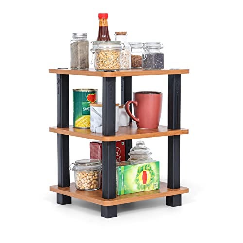 Livzing Turn N Tube 3 Tier Wooden Spice Rack - Countertop Storage for Kitchen Shelves - Bedside Table for Living Room, Bedroom - End Sofa Table - Multipurpose Storage Shelves - Image 1