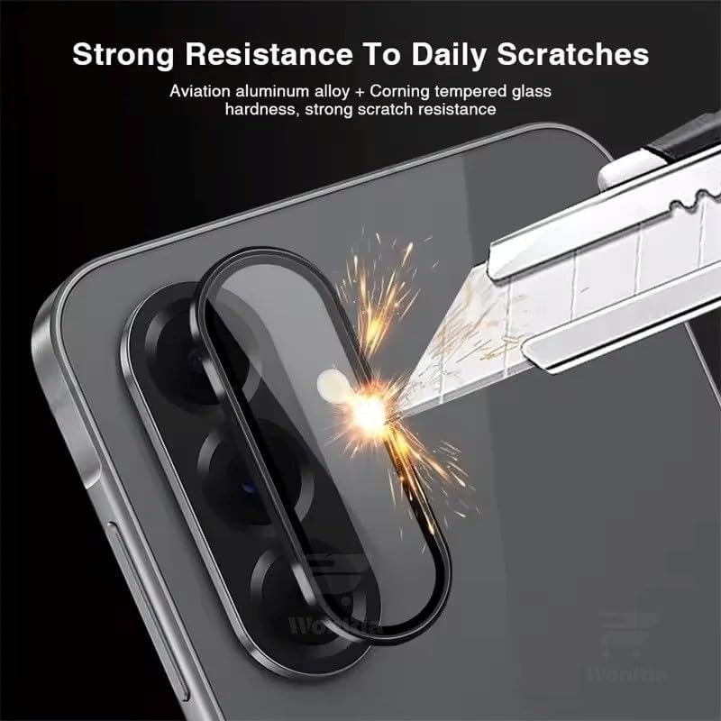 WonReza ® حزمة 1 - واقي عدسة الكاميرا بإطار معدني لهاتف OnePlus Nord 5 5G زجاج مقسى حلقات سبائك الألمنيوم، إطار معدني فائق الوضوح - أسود - Image 3