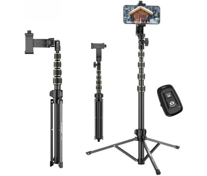 بلوكاما PK-998 حامل تصوير ثلاثي احترافي قابل لتعديل الارتفاع حتى مائتان سنتيمتر مع حامل هاتف ودوران كامل وتصميم قابل للطي للتصوير وصناعة المحتوى والبث المباشر - Image 2