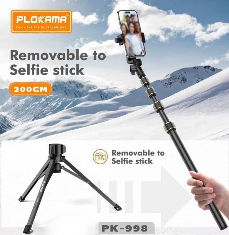 بلوكاما PK-998 حامل تصوير ثلاثي احترافي قابل لتعديل الارتفاع حتى مائتان سنتيمتر مع حامل هاتف ودوران كامل وتصميم قابل للطي للتصوير وصناعة المحتوى والبث المباشر - Image 3