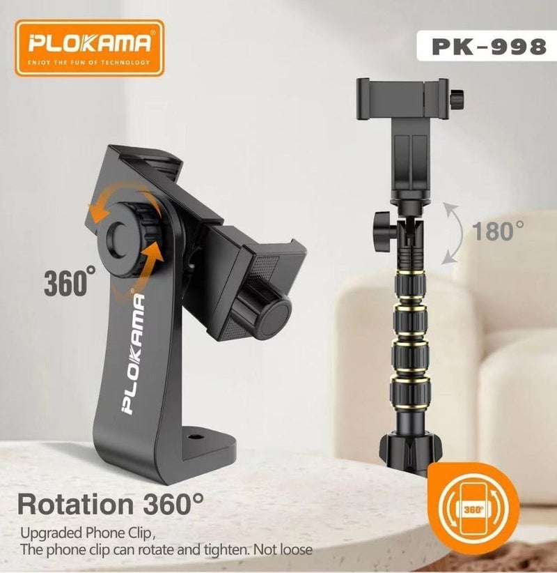 بلوكاما PK-998 حامل تصوير ثلاثي احترافي قابل لتعديل الارتفاع حتى مائتان سنتيمتر مع حامل هاتف ودوران كامل وتصميم قابل للطي للتصوير وصناعة المحتوى والبث المباشر - Image 4
