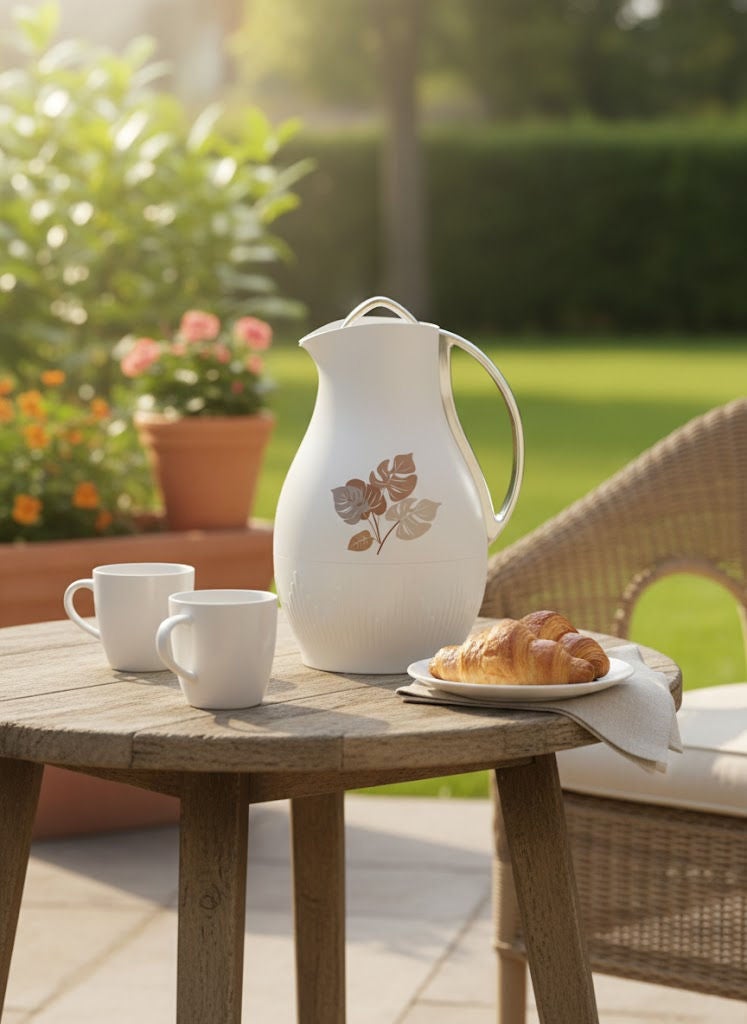 GAZELLA Plastic Tea/Coffee Flask 1 Liter Off White/Silver, Borosilicate Glass Inside - Image 1