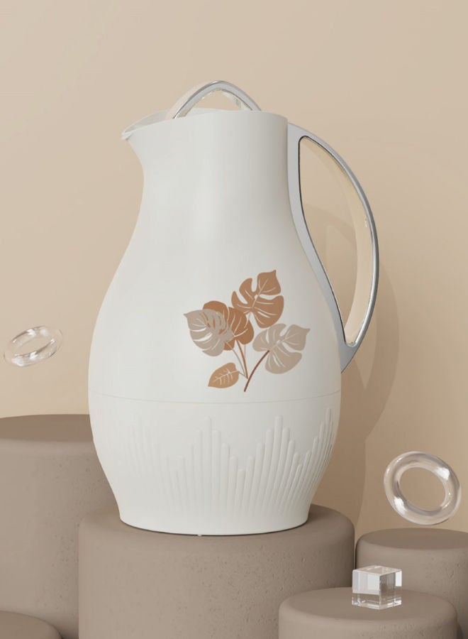 GAZELLA Plastic Tea/Coffee Flask 1 Liter Off White/Silver, Borosilicate Glass Inside - Image 2