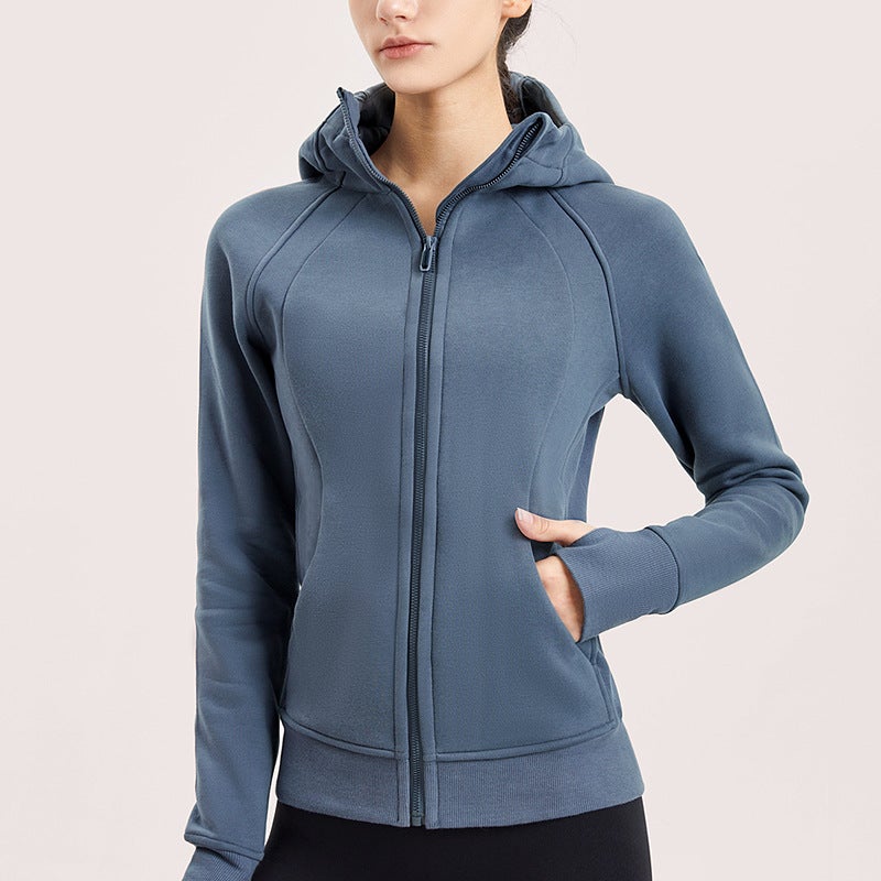 Generic New Autumn Winter Yoga Jacket Womens Breathable Antimicrobial Fitness Hoodie Wt20 qunqinglan (oasis blue) 