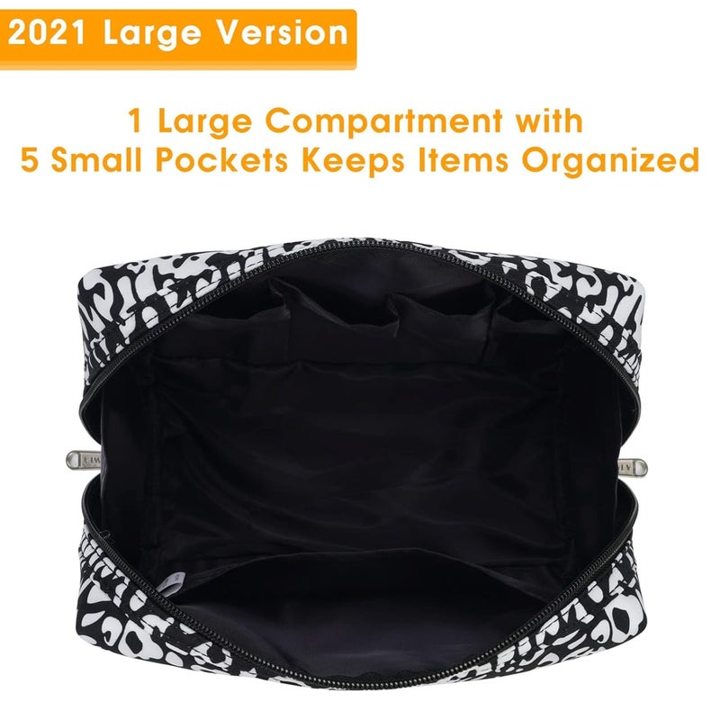 Narwey Cute Cheetah Makeup Bag Travel Cosmetic Bag Organizer Toiletry Bag Make Up Bags with Compartments for Women (Large, Black Leopard-1) - Image 3