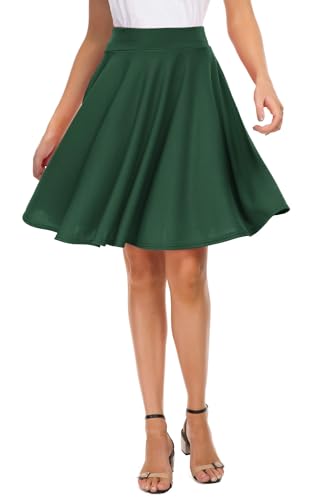 EXCHIC Women's Casual Stretchy Flared Midi Skater Skirts Basic A-Line Pleated Midi Skirt (L, Green) - Image 1