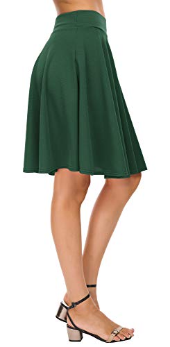 EXCHIC Women's Casual Stretchy Flared Midi Skater Skirts Basic A-Line Pleated Midi Skirt (L, Green) - Image 4