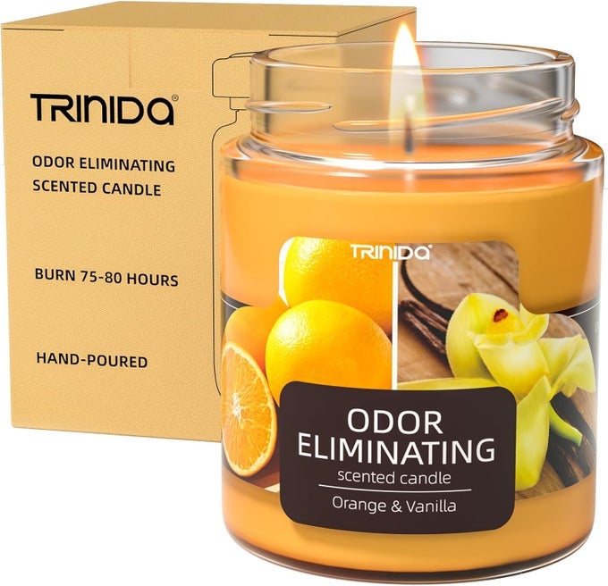 ORANGE & VANILLA ODOR ELIMINATING CANDLES FOR HOME SCENTED, ELIMINATES 99% OF PET, SMOKE, FOOD AND OTHER SMELLS QUICKLY, HIGHLY FRAGRANCED CANDLE, PREMIUM SOY CANDLES SET FOR WOMEN