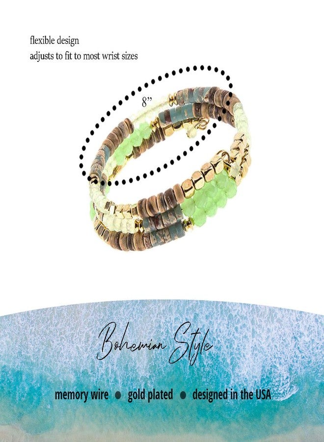 NTLX Multi-Layer Beaded Stackable Wrap Bracelets for Women - Bohemian Boho Bracelets - Multi Color Strand Statement Bangles - Comfortable Adjustable Memory Wire Fit (Pacific Opal Multi) - Image 2