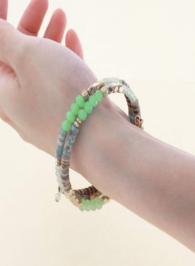 NTLX Multi-Layer Beaded Stackable Wrap Bracelets for Women - Bohemian Boho Bracelets - Multi Color Strand Statement Bangles - Comfortable Adjustable Memory Wire Fit (Pacific Opal Multi) - Image 4
