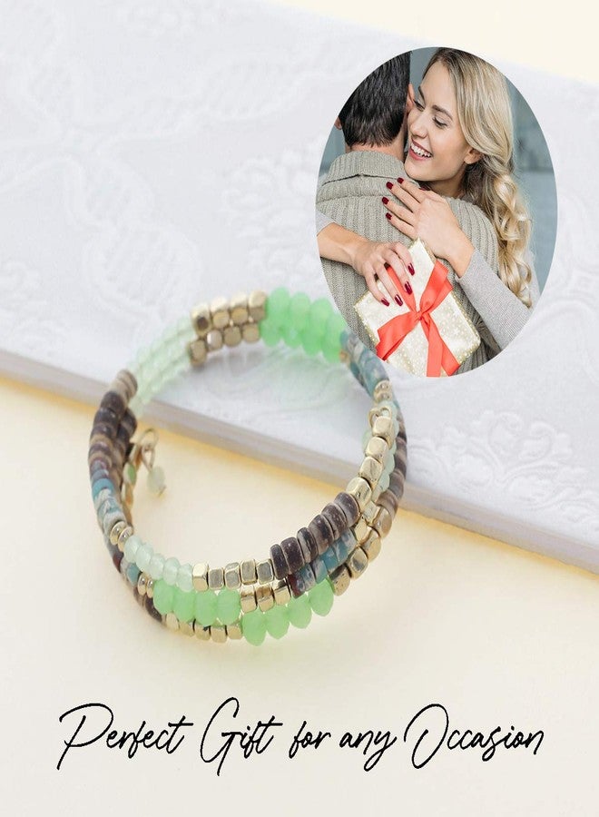 NTLX Multi-Layer Beaded Stackable Wrap Bracelets for Women - Bohemian Boho Bracelets - Multi Color Strand Statement Bangles - Comfortable Adjustable Memory Wire Fit (Pacific Opal Multi) - Image 5