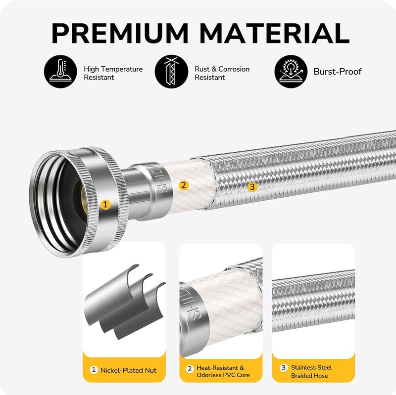 JUWO 24" Faucet Supply Line, 3/8" Comp x 1/2" FIP Stainless Steel Kitchen Faucet Hose Connector, For Small Kitchen Sink with Moderate or Short Distance (2-Pack) - Image 3