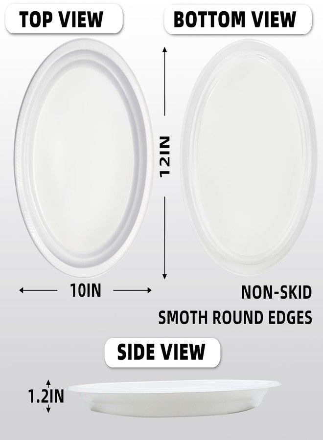 BONSINY 25 Count White Plastic Plates Disposable Easter Plates - Oval White Disposable Plates for Birthday, BBQ, Picnic, Easter, Graduation Party(10" x 12") - Image 2