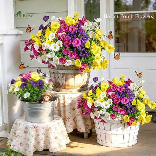 Der Rose 12 Bundles Artificial Petunias Flowers for Outdoors UV Resistant Fake Morning Glory Realistic Petunias Flowers with Trumpet Blooms for Window Box Planter Filler Porch Patio Fence Decor - Image 3