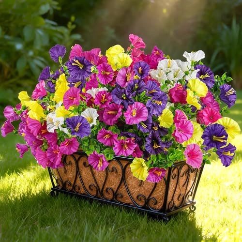 Der Rose 12 Bundles Artificial Petunias Flowers for Outdoors UV Resistant Fake Morning Glory Realistic Petunias Flowers with Trumpet Blooms for Window Box Planter Filler Porch Patio Fence Decor - Image 1
