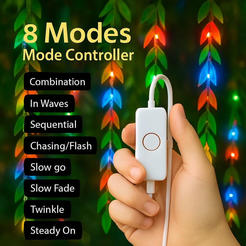 Gesto أضواء خيوط LED على شكل ستارة أوراق صناعية - أضواء خيالية متعددة الألوان مع وحدة تحكم بـ 8 أوضاع، قابس AC للمنزل، الغرفة، الجدار، عيد الميلاد، الزفاف وزينة ديوالي، أضواء أوراق خضراء معلقة (10x3 قدم) - Image 2