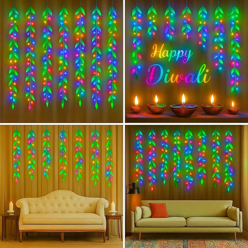 Gesto أضواء خيوط LED على شكل ستارة أوراق صناعية - أضواء خيالية متعددة الألوان مع وحدة تحكم بـ 8 أوضاع، قابس AC للمنزل، الغرفة، الجدار، عيد الميلاد، الزفاف وزينة ديوالي، أضواء أوراق خضراء معلقة (10x3 قدم) - Image 4