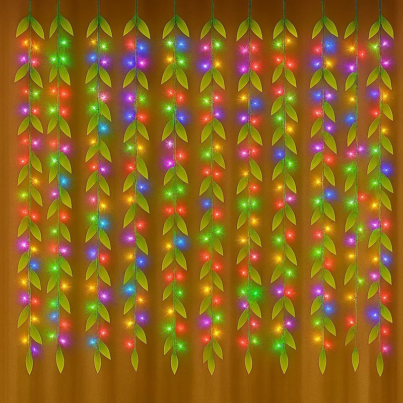 Gesto أضواء خيوط LED على شكل ستارة أوراق صناعية - أضواء خيالية متعددة الألوان مع وحدة تحكم بـ 8 أوضاع، قابس AC للمنزل، الغرفة، الجدار، عيد الميلاد، الزفاف وزينة ديوالي، أضواء أوراق خضراء معلقة (10x3 قدم) - Image 1