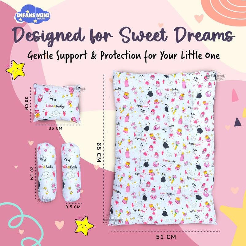 Infans Mini Baby Bedding Set, 4 Pcs Cotton Sleeping Essential|Baby Sleeping Bag|Sleeping Mattress|Mother Nursing Feeding Pillow|Mosquito Net Bed for 0-6 Months (Panda Pink) - Image 5