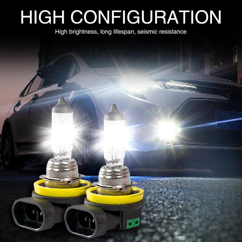 Flygun 2 PCS Car H11 Halogen Bulb, 12V 55W Precise Filament Super Bright Anti-fog Low Beam Lights, with UV Resistant Quartz Glass Bulb, Universal Plug and Play Bulb Replacement for Car (White) - Image 5