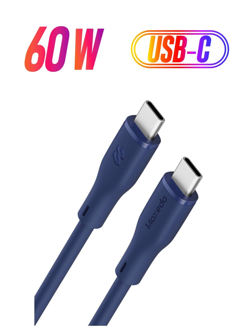 Moxedo - Moxedo Cavo  Pro USB-C to USB-C Silicone Cable 60W PD Fast Charge and Data Sync Compatible for iPhone15/ MacBook Pro 2020, iPad Pro 2020, iPad Air 4, Samsung Galaxy S23+/S23 Ultra (Blue, 2m) - Image 1