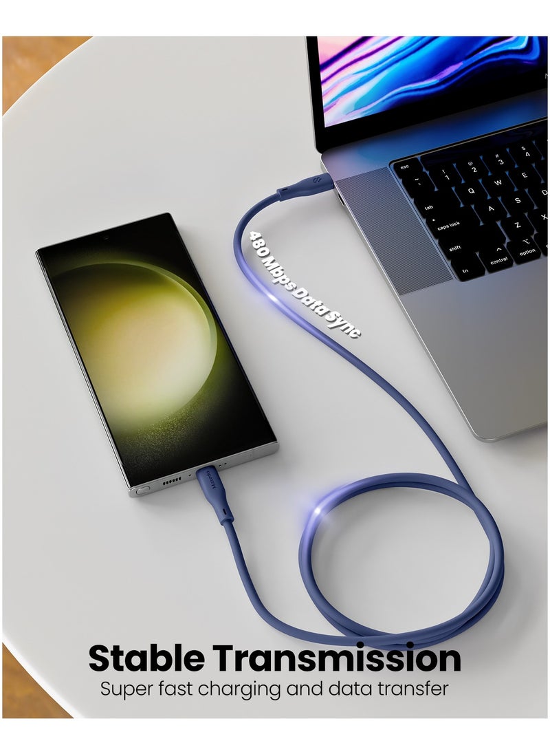 Moxedo - Moxedo Cavo  Pro USB-C to USB-C Silicone Cable 60W PD Fast Charge and Data Sync Compatible for iPhone15/ MacBook Pro 2020, iPad Pro 2020, iPad Air 4, Samsung Galaxy S23+/S23 Ultra (Blue, 2m) - Image 1