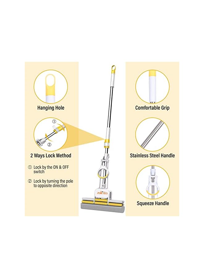 Zalcoon PVA Sponge Mop 33cm, Super Absorbent Foam Sponge Mop | Telescopic Handle, Quick Release Mop-head | Household Cleaning Tool for Hardwood, Multi-Surface Hard Floors (Pack of 1) - Image 5