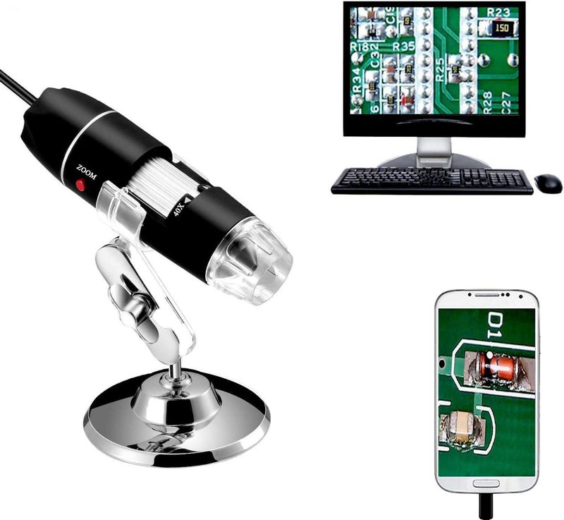 Jiusion 40 to 1000x Magnification Endoscope, 8 LED USB 2.0 Digital Microscope, Mini Camera with OTG Adapter Metal Stand, Compatible with Mac Windows 7 8 10 11 Android Linux Chrome Not for iPhone/iPad - Image 1