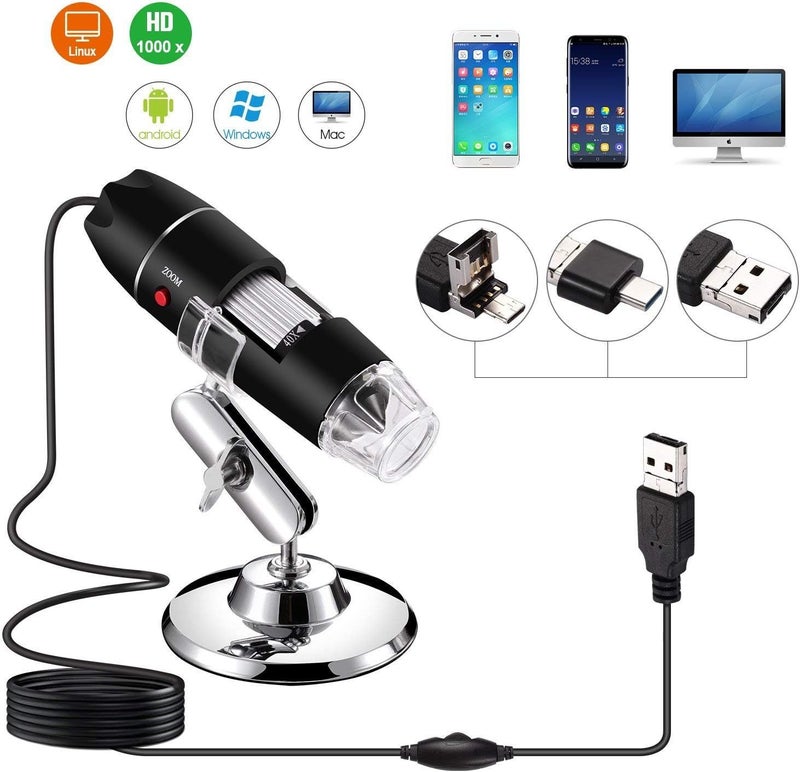 Jiusion 40 to 1000x Magnification Endoscope, 8 LED USB 2.0 Digital Microscope, Mini Camera with OTG Adapter Metal Stand, Compatible with Mac Windows 7 8 10 11 Android Linux Chrome Not for iPhone/iPad - Image 4