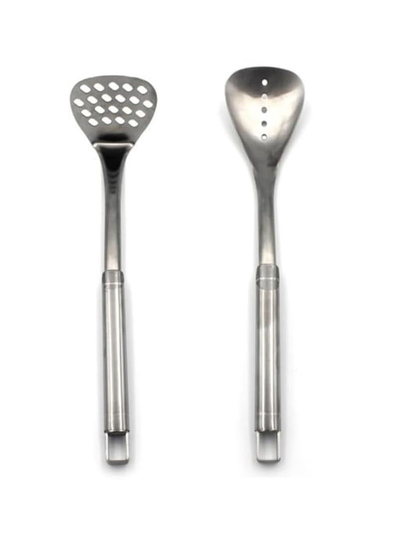 Auroware Auroware Stainless Steel Kitchen Utensil Set 5 Piece for Home cooking Potato smasher Slotted Turner Spoon Spaghetti Server Soup Ladle  - Image 2