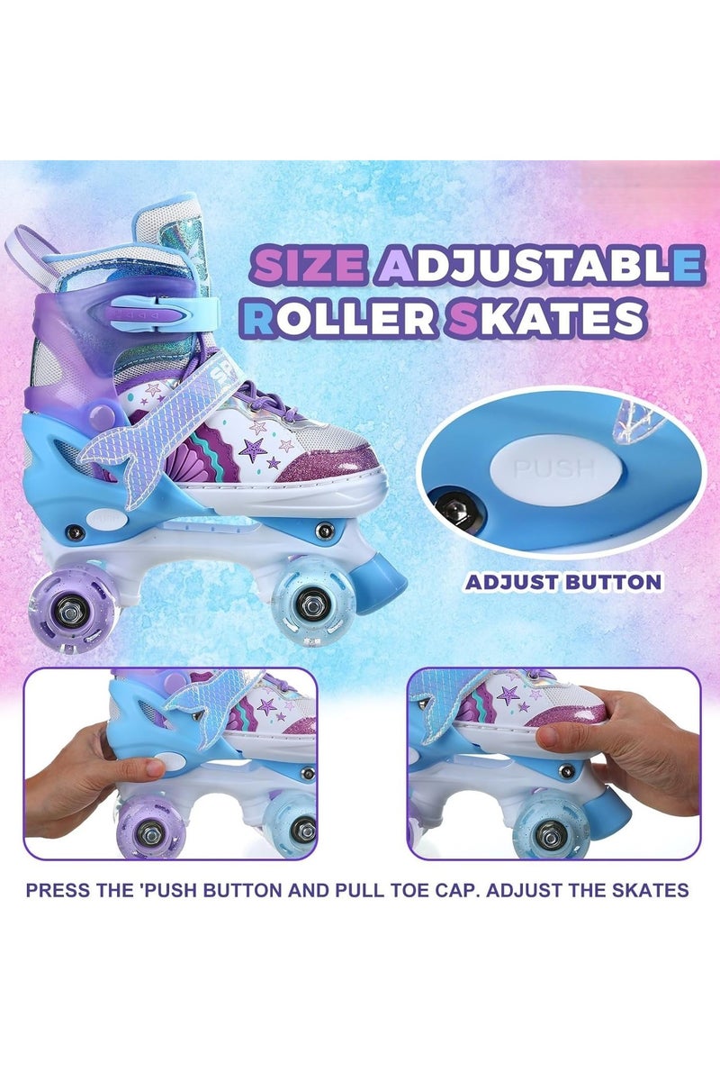 إيزي فيتشور زلاجات حورية البحر للفتيات مع عجلات مضيئة، مقاس قابل للتعديل (S: 29-33 M: 35-38)، يمكن اختيار مقاسين ولونين. - Image 4