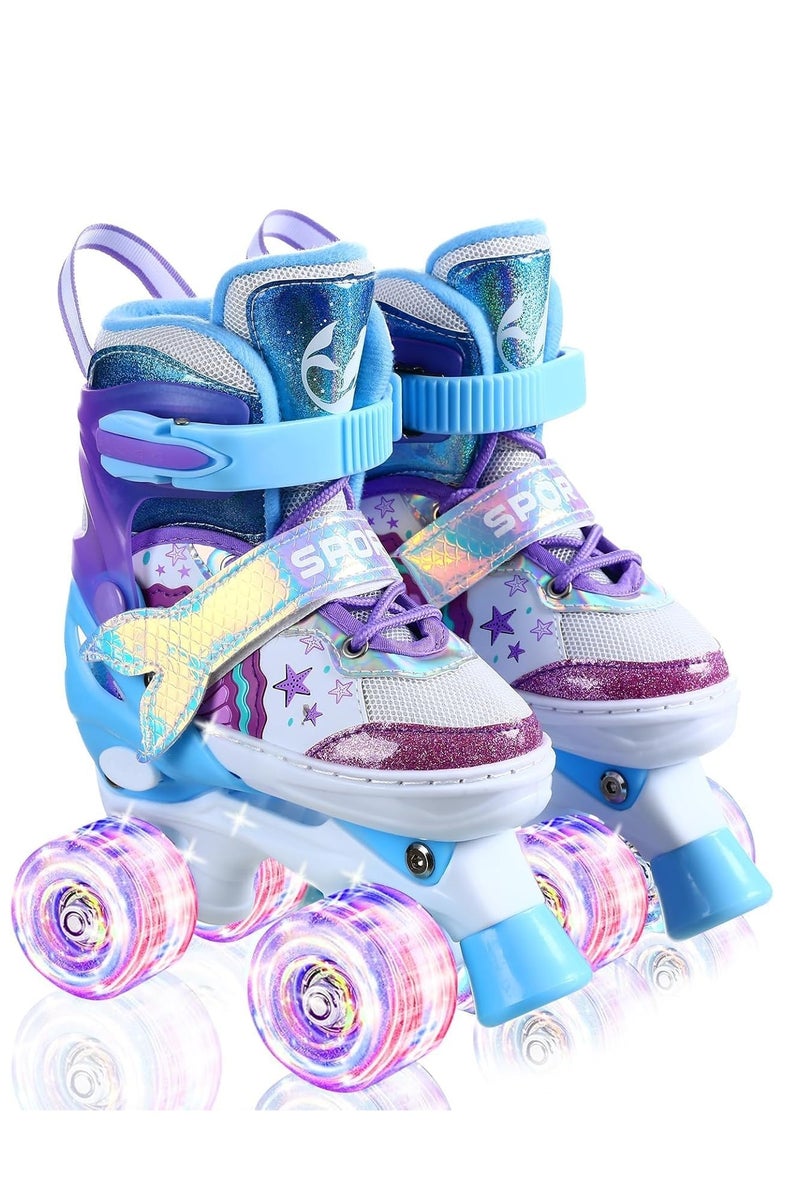 إيزي فيتشور زلاجات حورية البحر للفتيات مع عجلات مضيئة، مقاس قابل للتعديل (S: 29-33 M: 35-38)، يمكن اختيار مقاسين ولونين. - Image 1