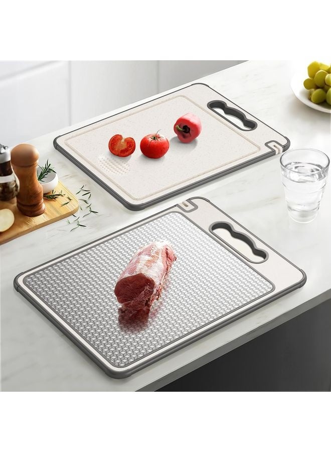هومستر مزدوج الجانب 304 لوح قطع ستيل ستيل وقش القمح، 14.4"*9.8" لوح تقطيع غير سام، مناولة منفصلة للحوم والخضروات، غسالة الأطباق آمنة، تصميم شبكة مقاومة للخدش - Image 2
