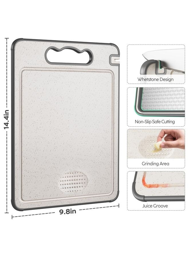 هومستر مزدوج الجانب 304 لوح قطع ستيل ستيل وقش القمح، 14.4"*9.8" لوح تقطيع غير سام، مناولة منفصلة للحوم والخضروات، غسالة الأطباق آمنة، تصميم شبكة مقاومة للخدش - Image 3