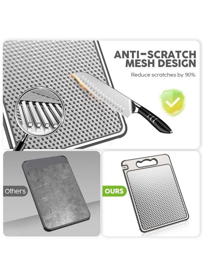 هومستر مزدوج الجانب 304 لوح قطع ستيل ستيل وقش القمح، 14.4"*9.8" لوح تقطيع غير سام، مناولة منفصلة للحوم والخضروات، غسالة الأطباق آمنة، تصميم شبكة مقاومة للخدش - Image 5