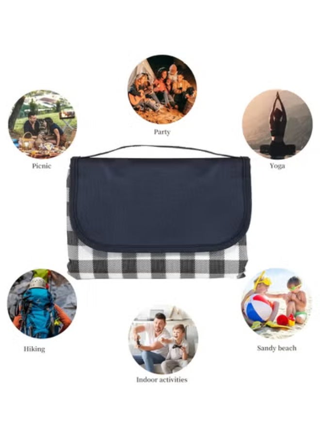 Picnic Mat Picnic Blanket Waterproof Beach Rug 150cmx200cm Picnic Mat Washable Lightweight with Handle Navy Blue Checkered for Hiking Travelling Outdoor Camping,Parks - Image 4