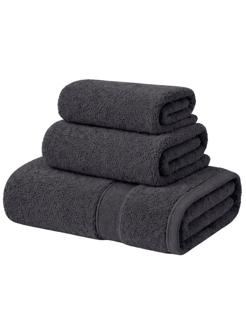 إيتن هوم وير طقم فوط حمام قطن مصري مكون من 3 قطع - 1 فوطه يد كبيرة جدا 50 × 90 سم وفوطتين للوجه 30 × 30 سم - فوط فائقة النعومة وعالية الامتصاص وسريعة الجفاف (رمادي غامق) - Image 1