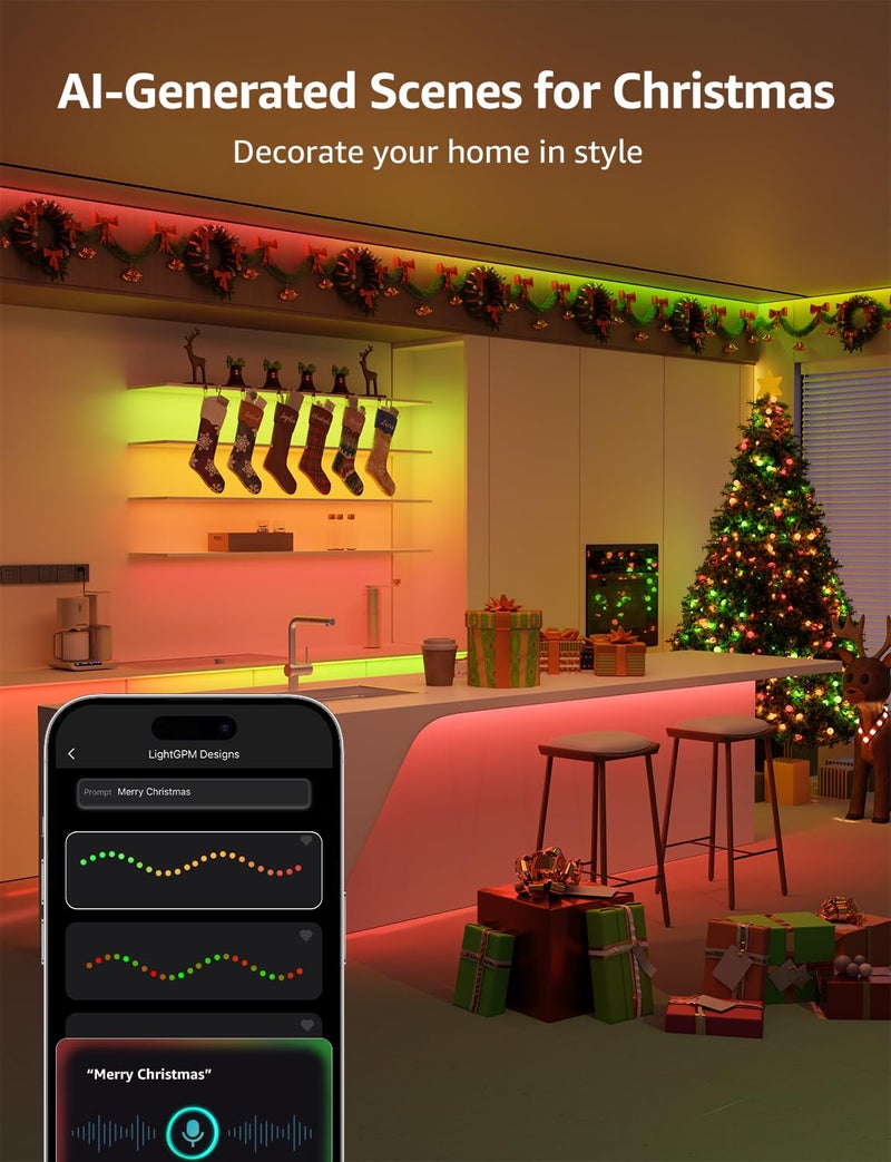 Lepro S1 AI LED Strip Lights for Bedroom - 100ft(2 Rolls of 50ft) Smart RGB Light Strips with IC and Rainbow Chasing Effects, Personalized Al Lighting Designer, No Remote, 2.4G Wi-Fi & Bluetooth - Image 4
