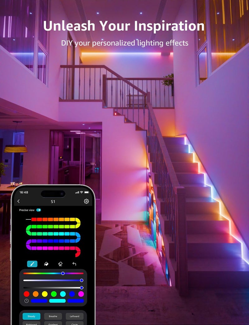 Lepro S1 AI LED Strip Lights for Bedroom - 100ft(2 Rolls of 50ft) Smart RGB Light Strips with IC and Rainbow Chasing Effects, Personalized Al Lighting Designer, No Remote, 2.4G Wi-Fi & Bluetooth - Image 5