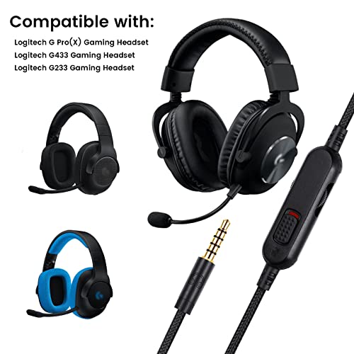 weishan G Pro X Cord, Detachable Gaming Headset Cable Replacement for Logitech G Pro / G433 / G233, 3.5mm(1/8") Nylon Braided Wire with Inline Mute Switch and Volume Controller, 6ft Long - Image 2