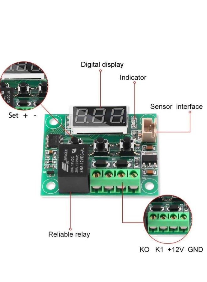 وحدة التحكم في درجة الحرارة 6 قطع، وحدة ترموستات رقمية بشاشة LCD XH-W1209، مع مجس NTC مضاد للماء، 50~110℃، وحدة تحكم درجة الحرارة الإلكترونية DC 12V  - Image 2