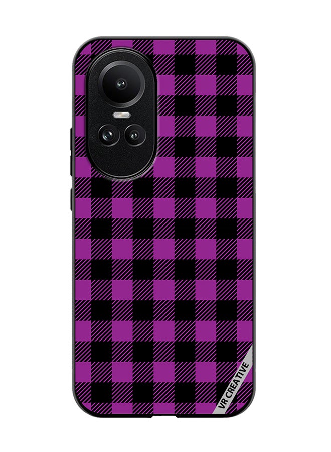 VR CREATIVE Protective Case Cover For Oppo Reno 10 Purple And Black Chequered Design Seamless Pattern Design Multicolour - Image 1