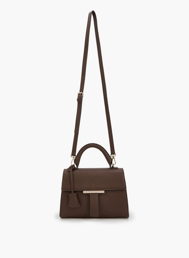 Flora Bella By Shoexpress Solid Satchel Bag with Detachable Strap and Flap Closure
