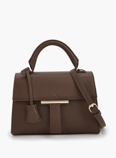 Flora Bella By Shoexpress Solid Satchel Bag with Detachable Strap and Flap Closure